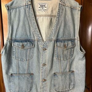 GUESS Men’s Light Blue Denim Vest Sz XL Vintage
